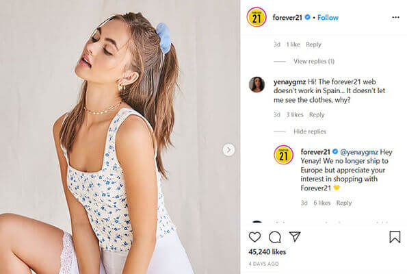 instagram brand engegement example foverver21